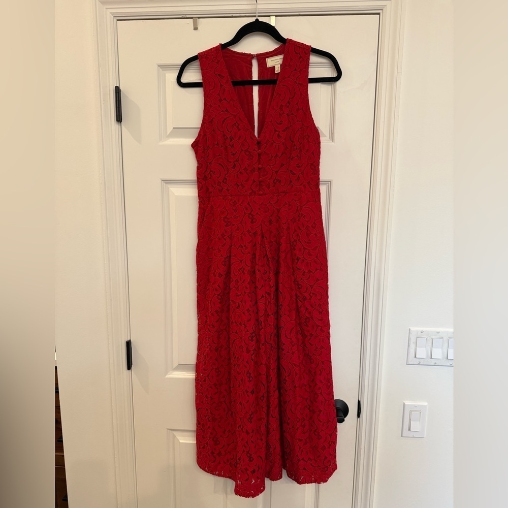 Moulinette Soeurs Anthropologie Red Lace Jumpsuit Size 6 - Picture 2 of 5